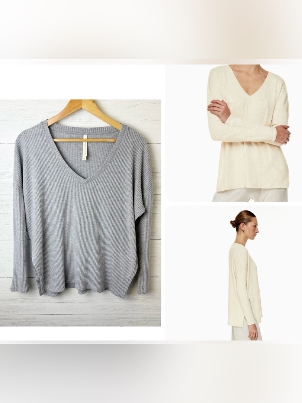 Aritzia The Group Babaton Traverse Longsleeve Light Grey XS - Oversized V Neck